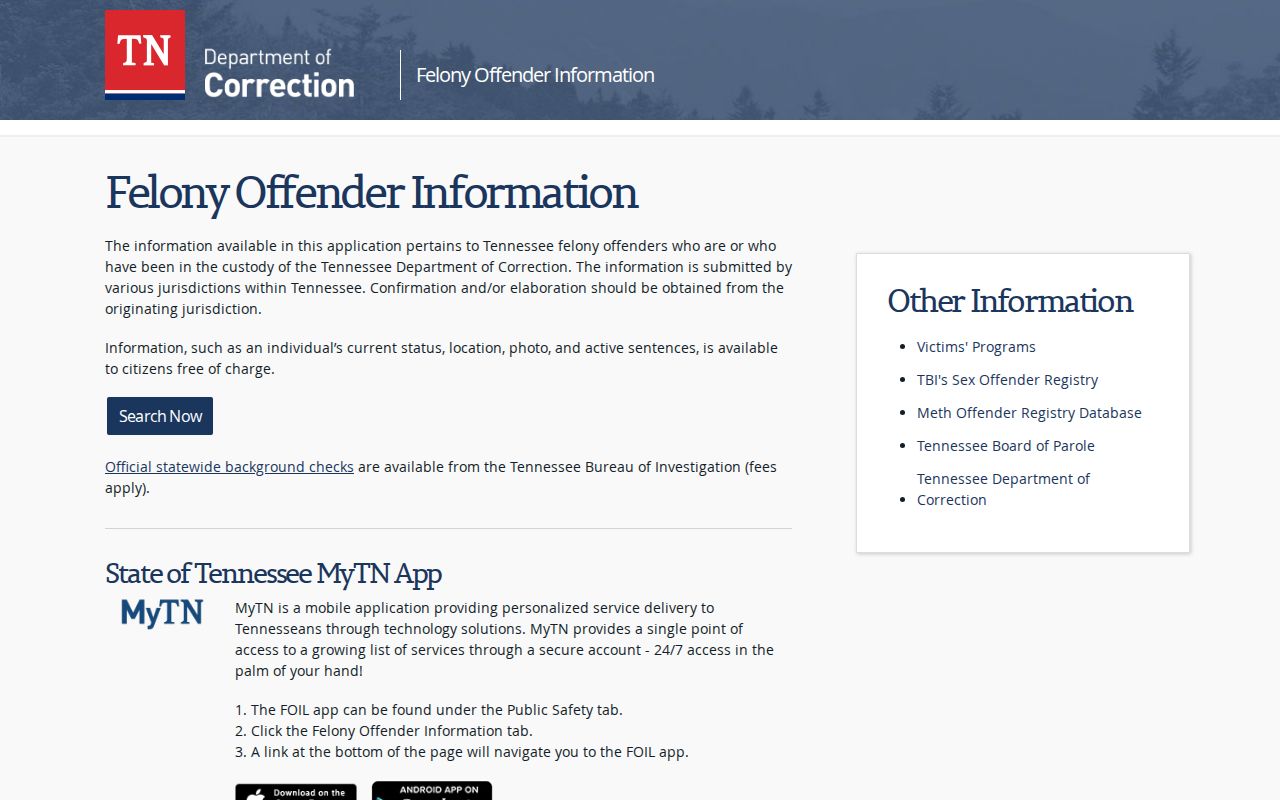 Tennessee Department of Correction search for Lewis County custody records
