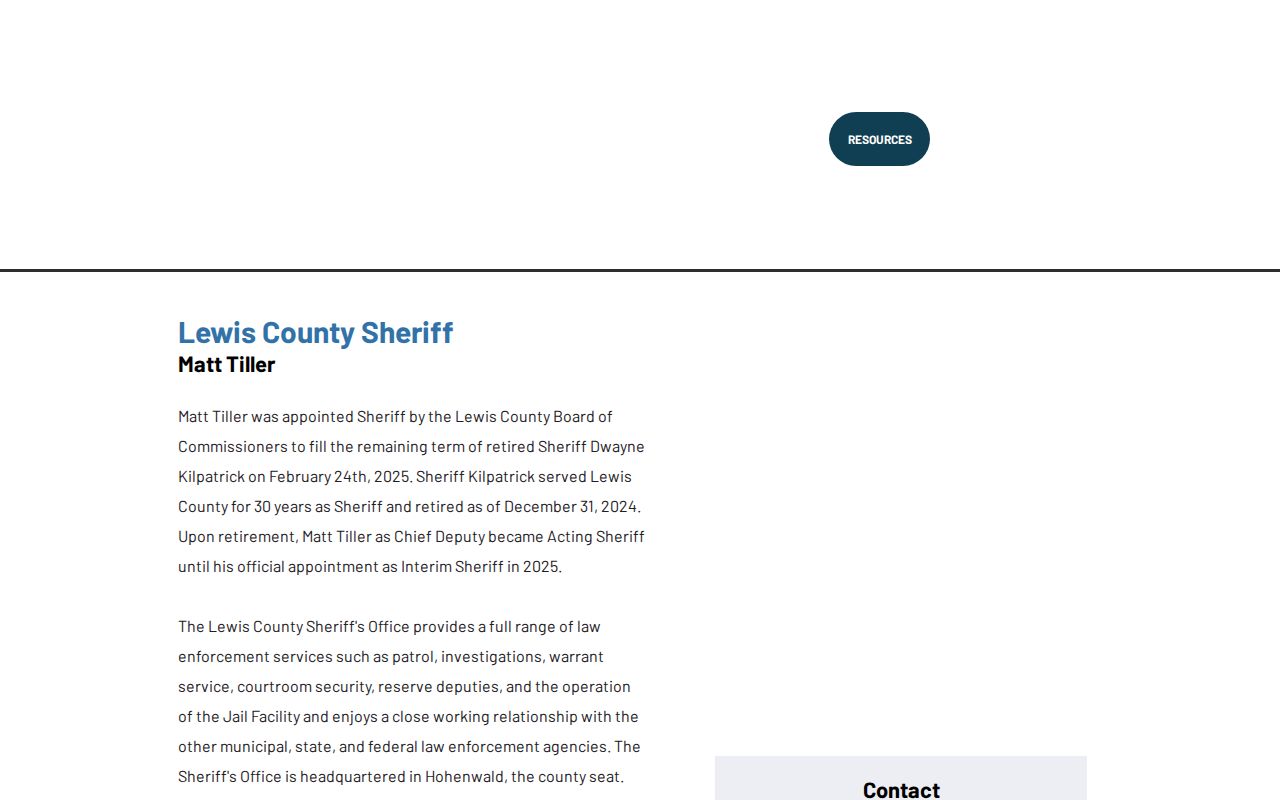 Lewis County Jail and sheriff booking record contact page